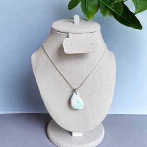 Natural Larimar‎ Gemstone Pendant with Delicate Box Chain Necklace (#1)